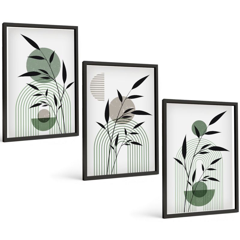 Zestaw Obrazów 3 Częściowy ArtPrintCave Czarne Ramki 40x60 cm Dekoracja do Sypialni Roślinne kompozycje boho 1 kpl.