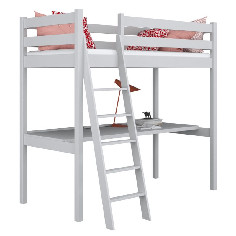 Drewniane łóżko N-WOOD na antresoli z biurkiem N03 popielaty 80x200 1szt.