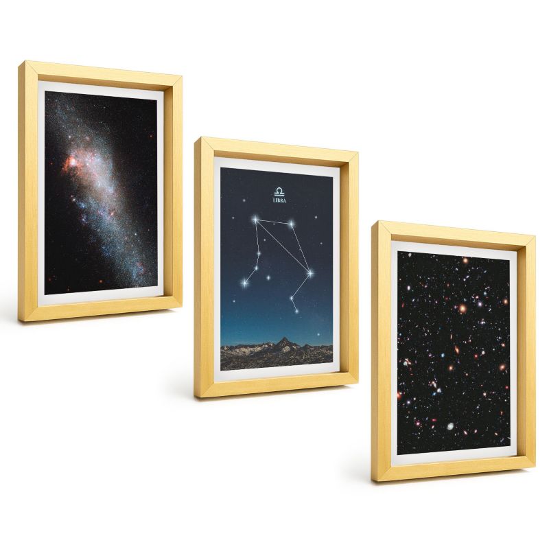 Trzyczęściowy Zestaw Obrazów ArtPrintCave 20x30 cm Złota rama Kosmos galaktyka Waga niebo 1 kpl.