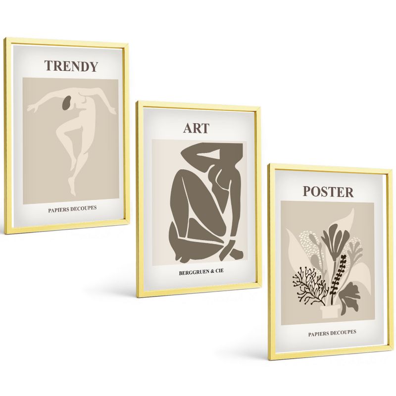 Zestaw 3 Obrazów w Złotej Ramie ArtPrintCave 40x60 cm Galeria Ścienna Figury roślinne Matisse 1 kpl.