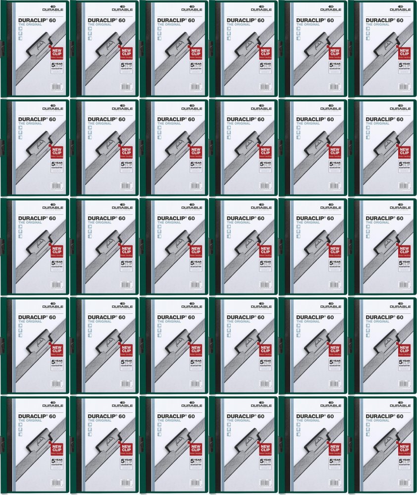100x Skoroszyt plastikowy z klipsem Durable DuraClip, A4, do 60 kartek, zielony