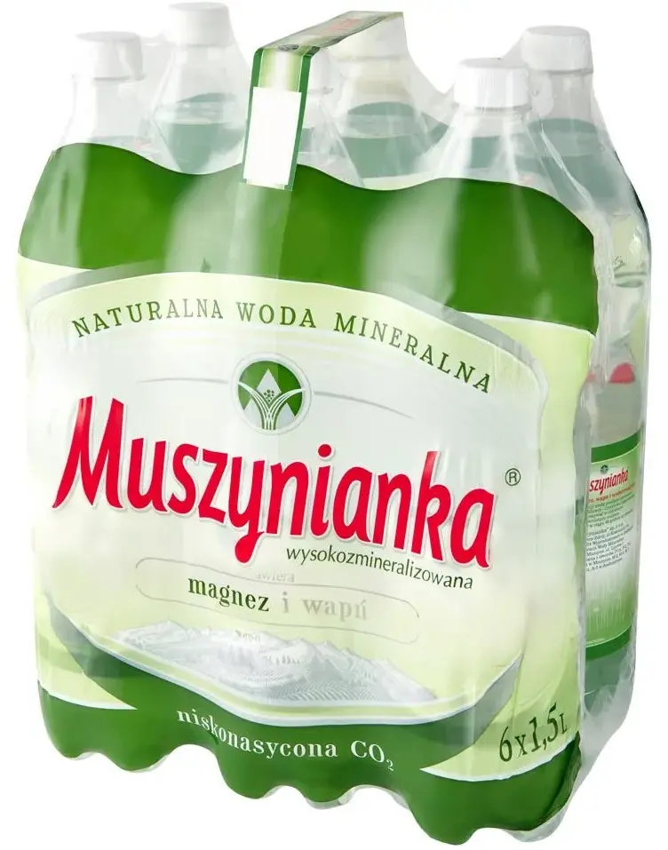 6x Woda niegazowana niskonasycona CO2 Muszynianka, wapniowo-magnezowa, 1.5l, butelka PET, KAUCJA