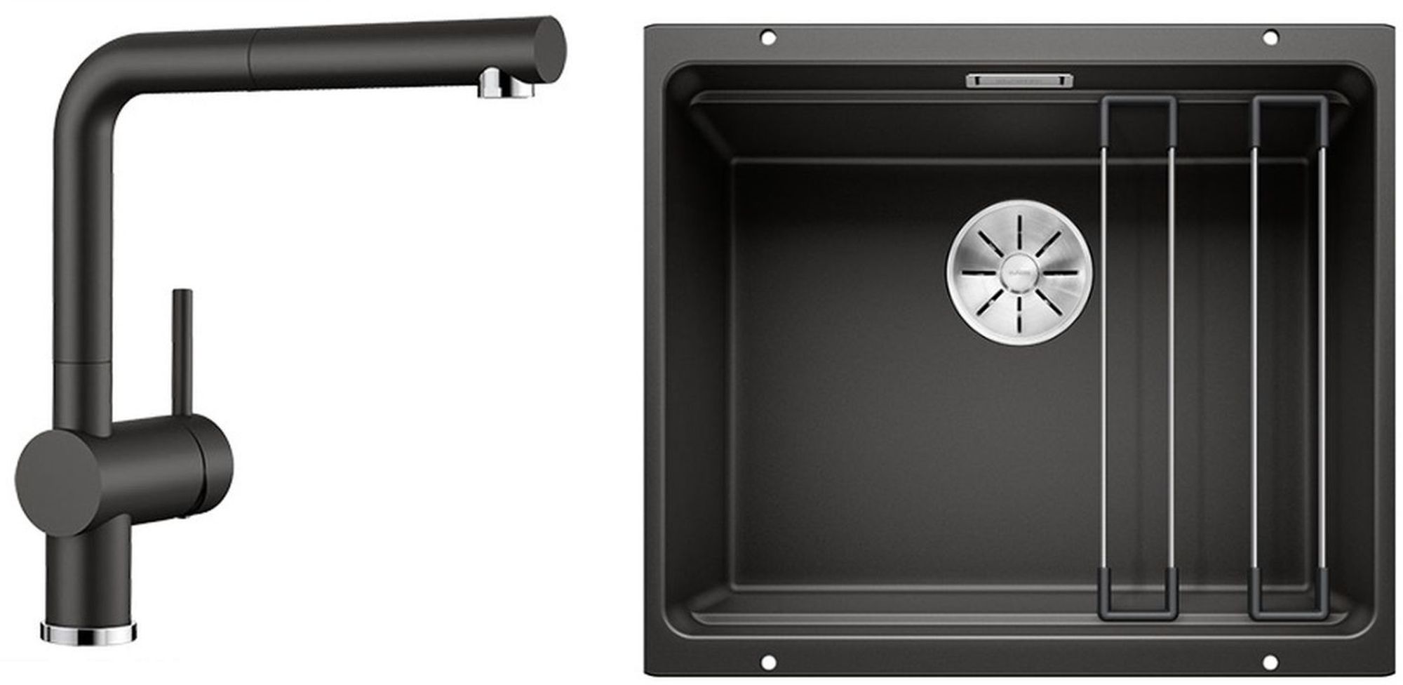 Zestaw Blanco Etagon 500-U zlewozmywak granitowy z baterią kuchenną Linus-S czarny (525887, 526148)