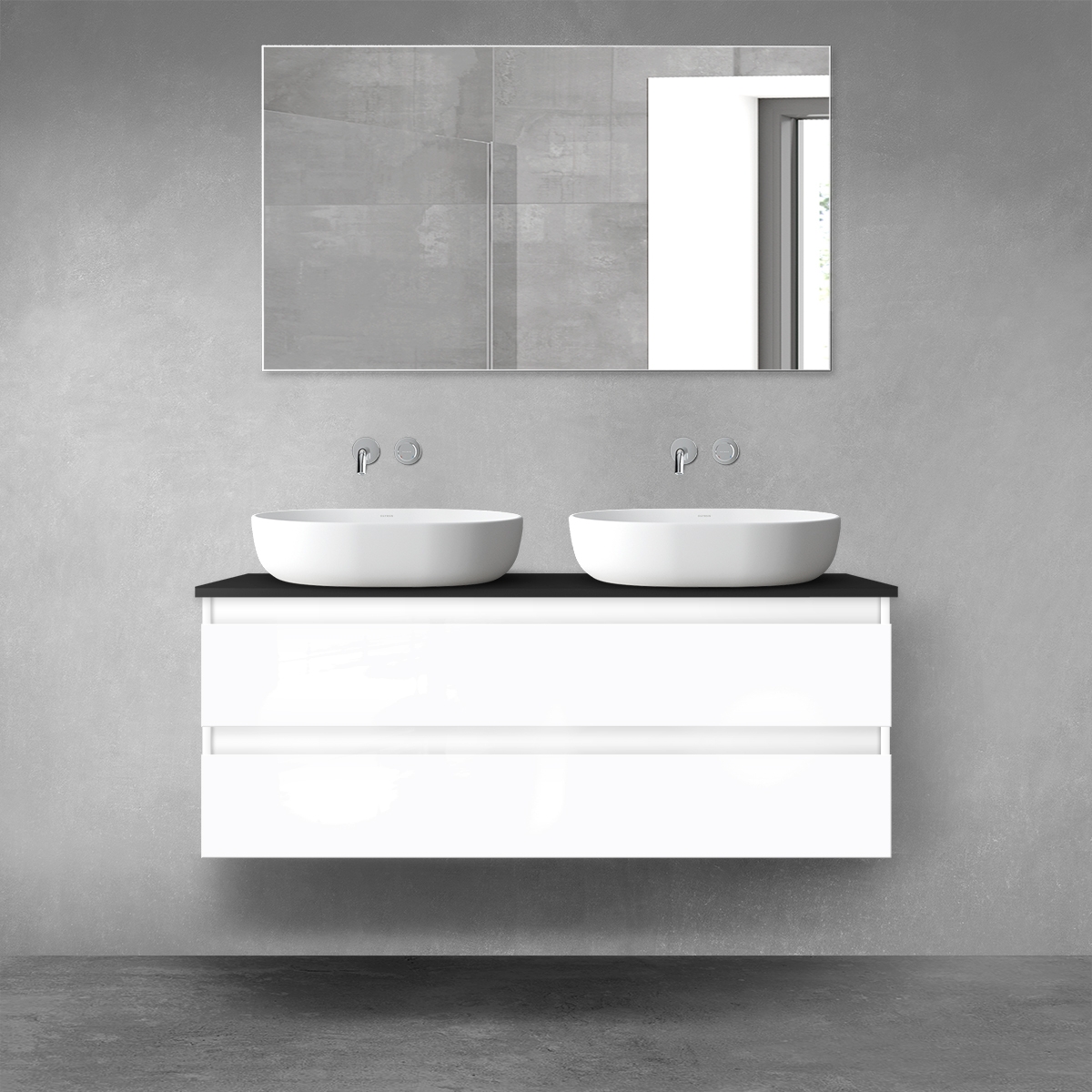 Oltens Vernal szafka 120 cm podumywalkowa wisząca z blatem biały połysk/czarny mat 68468000 - Wysyłka w 24h