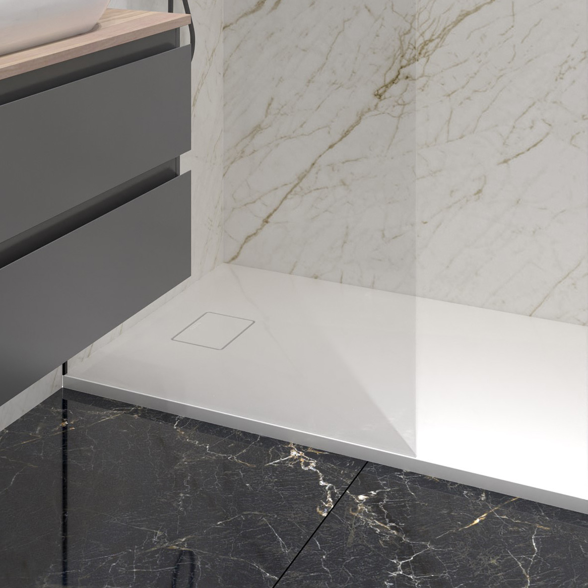 Oltens Bergytan brodzik 140x70 cm prostokątny RockSurface biały 15105000 - Wysyłka w 24h