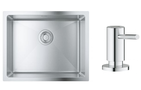 Zestaw Grohe K700 zlewozmywak stalowy 55x45 cm satyna z dozownikiem płynów Cosmopolitan 500 ml chrom (31726SD0, 40535000) - Wysyłka w 24h