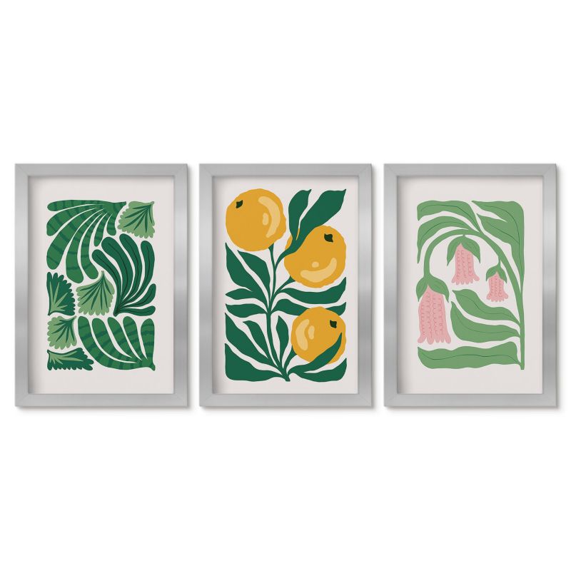 Zestaw 3 obrazów w srebrnych ramach Tulup 20x30 cm Minimalistyczne wzory roślinne Tryptyk 1 kpl