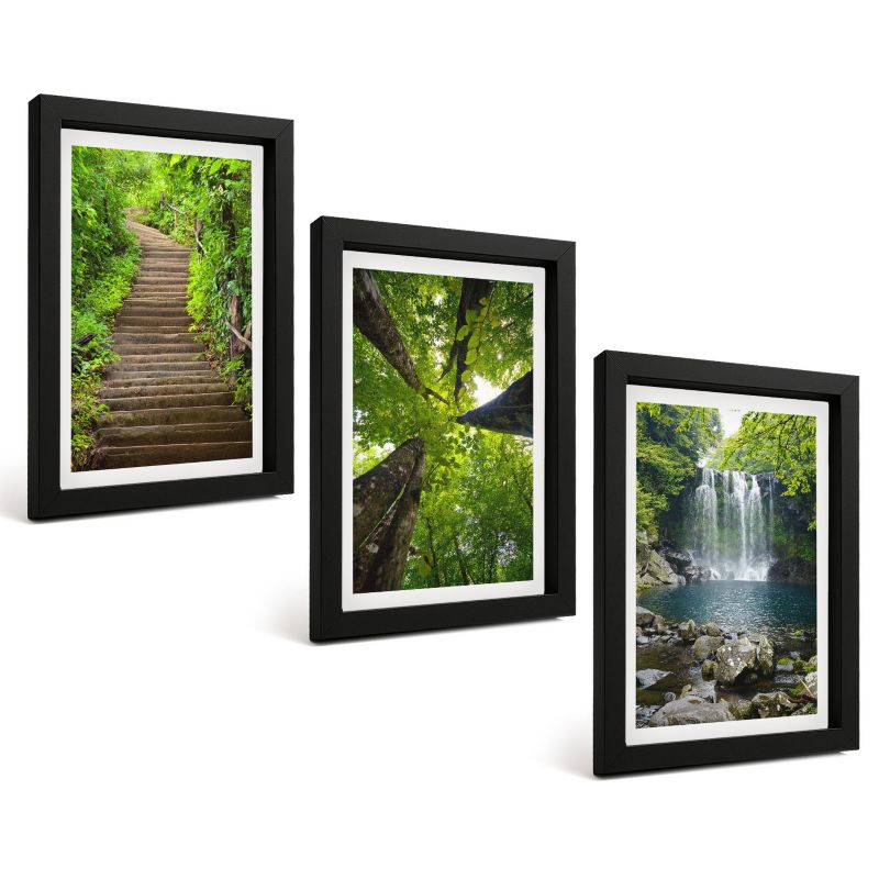 Galeria 3 Obrazów w Czarnej Ramie ArtPrintCave 20x30 cm Komplet ścienny Ścieżka las wodospad roślinność 1 kpl.