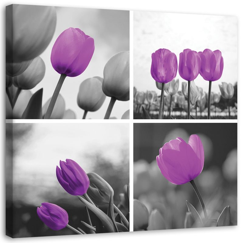 Obraz na płótnie Feeby Zestaw fioletowych tulipanów 40x40cm 1szt