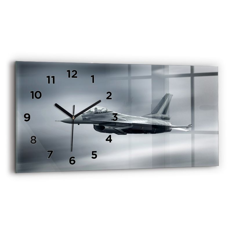 Zegar z czarnymi wskazówkami Wallfluent 60x30 cm Samolot wojskowy w locie 1 szt.