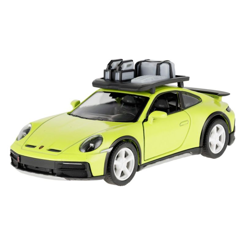 Model 1:36, Porsche 911 Rallye z bagażnikiem dachowym, żółty, Carmotion, 1 szt