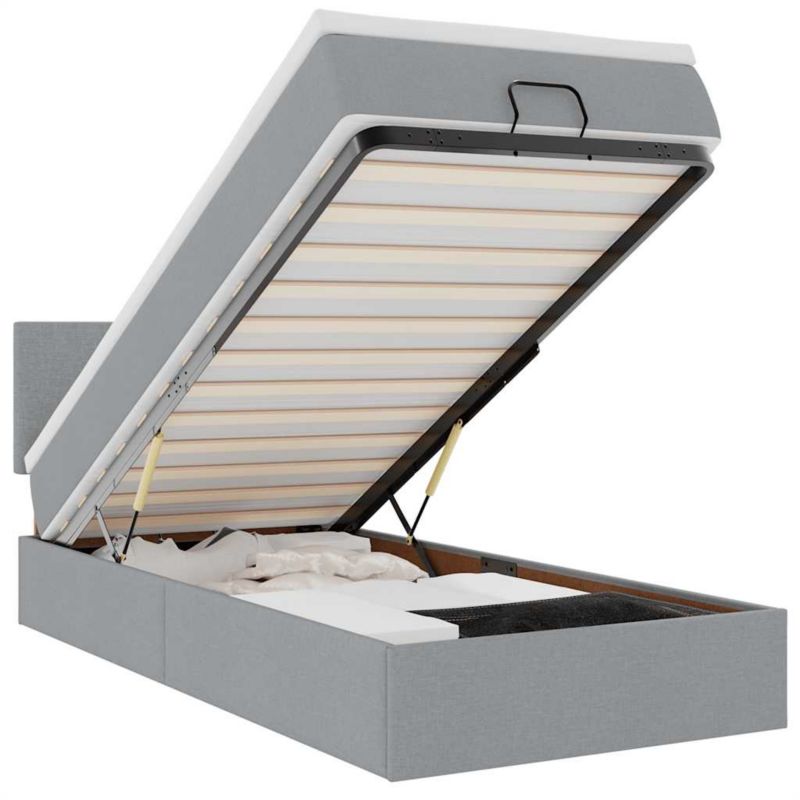 Łóżko otomana WaszeMeble z materacem 90x190 cm Jasnoszary tkanina z LED ze schowkiem WM-3312187 1 szt.
