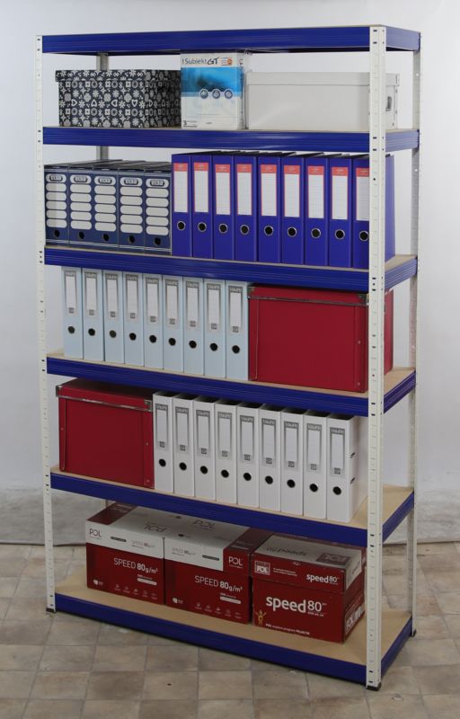 Regał metalowy MODO24 magazynowy biało-niebieski helios 213x180x45cm 6 półek po 275 kg 1 szt.