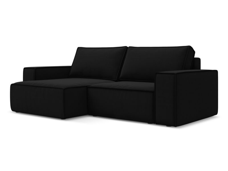 Narożnik lewostronny z funkcją spania LaMiaSofa LIVORNO z tkaniny welwetowej 257x148 cm czarny 1 szt.
