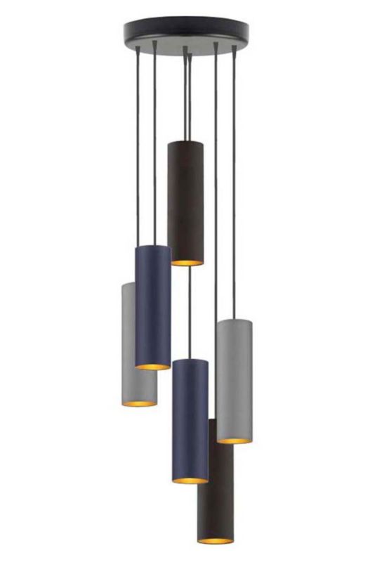 Lampa wisząca zwis Volta Light Factory żyrandol sufitowa z abażurami tuba Granatowy, szary, czarny ze złotem FINE Z6 1szt.