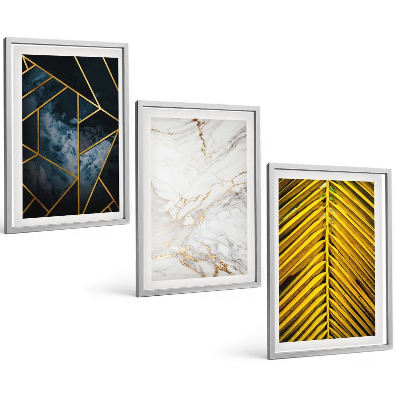 Trzyczęściowy Zestaw Obrazów ArtPrintCave 40x60 cm Srebrna rama Wzory geometryczne i roślinność 1 kpl.