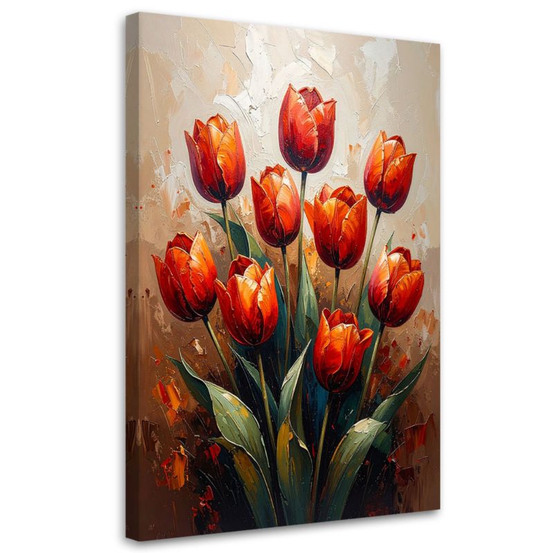 Obraz do salonu Feeby Czerwone Tulipany Kwiaty beżowe tło 40x60cm 1szt