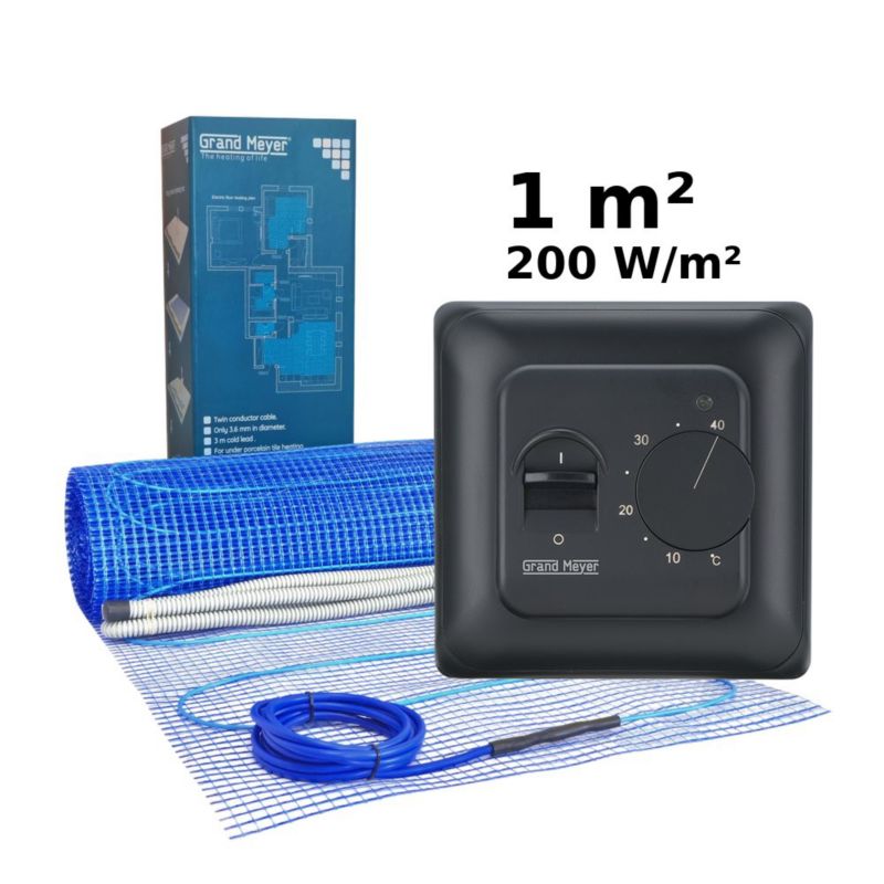 Zestaw do ogrzewania podłogowego 1 m², 200 W/m² + termostat MST-10, 1 szt.