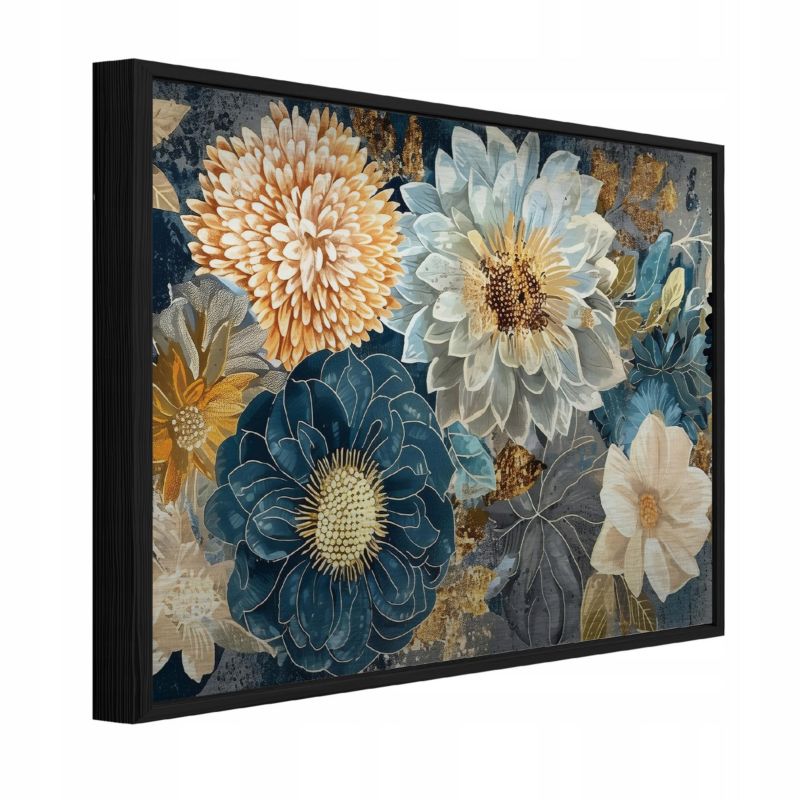 Obraz W Ramie WALLARENA Do Sypialni Salonu Na Metalu Kwiaty Abstrakcja Piwonie Niebieski 120x80 cm ADS16383S5 1 szt.