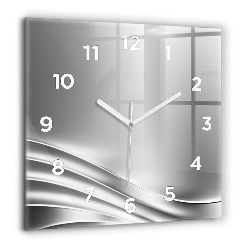 Zegar z białymi wskazówkami Wallfluent 60x60 cm Srebrna abstrakcja Szklany 1 szt.