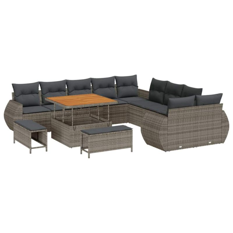 Zestaw mebli ogrodowych wypoczynkowy WaszeMeble 10-osobowy polirattan szary z poduszkami WM-3363878 1 kpl