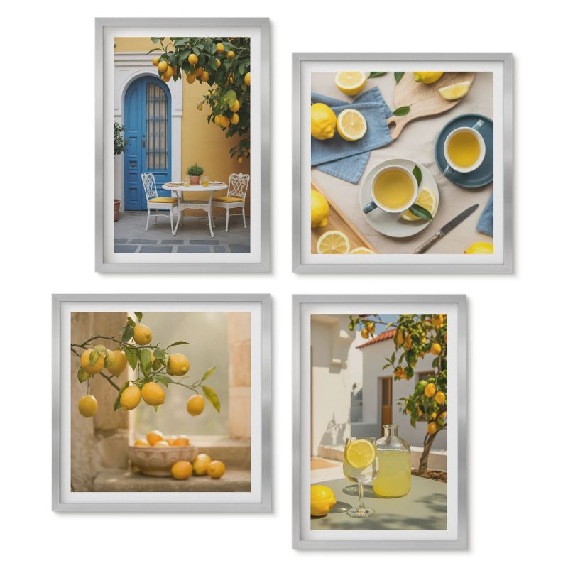 Zestaw 4 obrazów w srebrnych ramach Tulup Cytryny lemoniada niebieskie drzwi Nowoczesny design 1 kpl