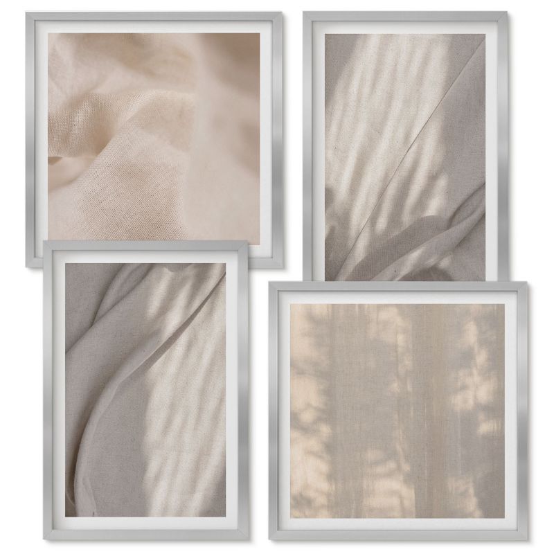 Zestaw obrazów Wallfluent Naturalne tkaniny boho zbliżenia Srebrna rama 4 szt.