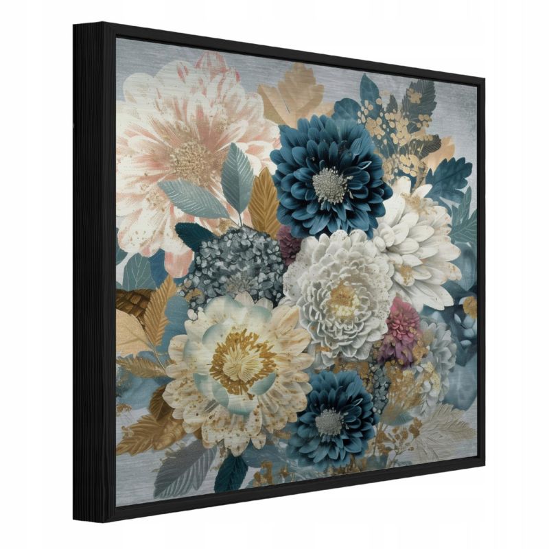 Obraz W Ramie WALLARENA Do Sypialni Salonu Na Metalu Kwiaty Abstrakcja Piwonie Niebieski 80x80 cm ADS16382S4 1 szt.