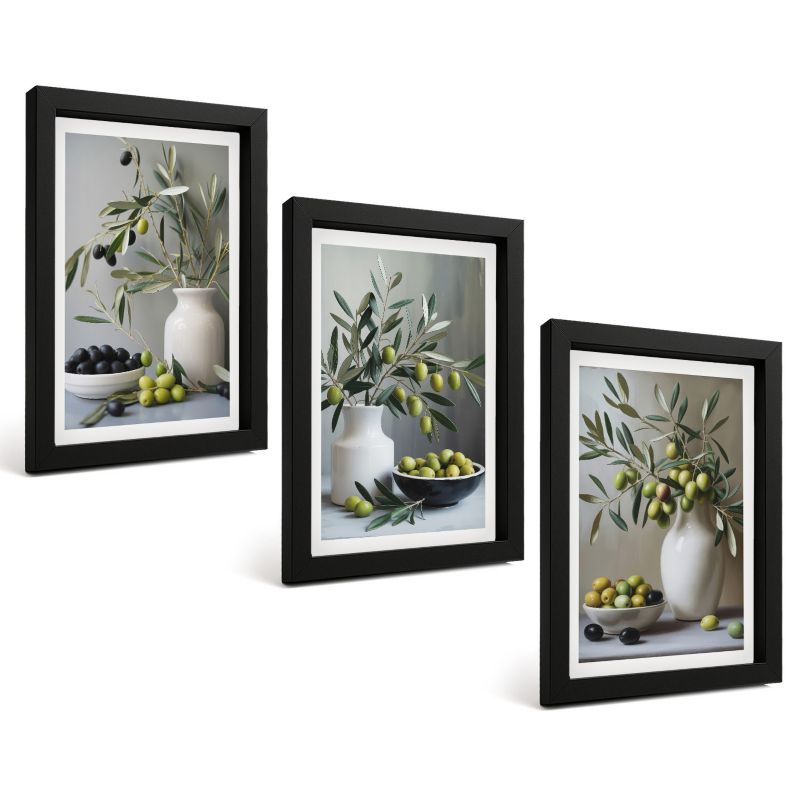 Trzyczęściowy Zestaw Obrazów ArtPrintCave 20x30 cm Czarna rama Oliwki w wazonach szarość 1 kpl.