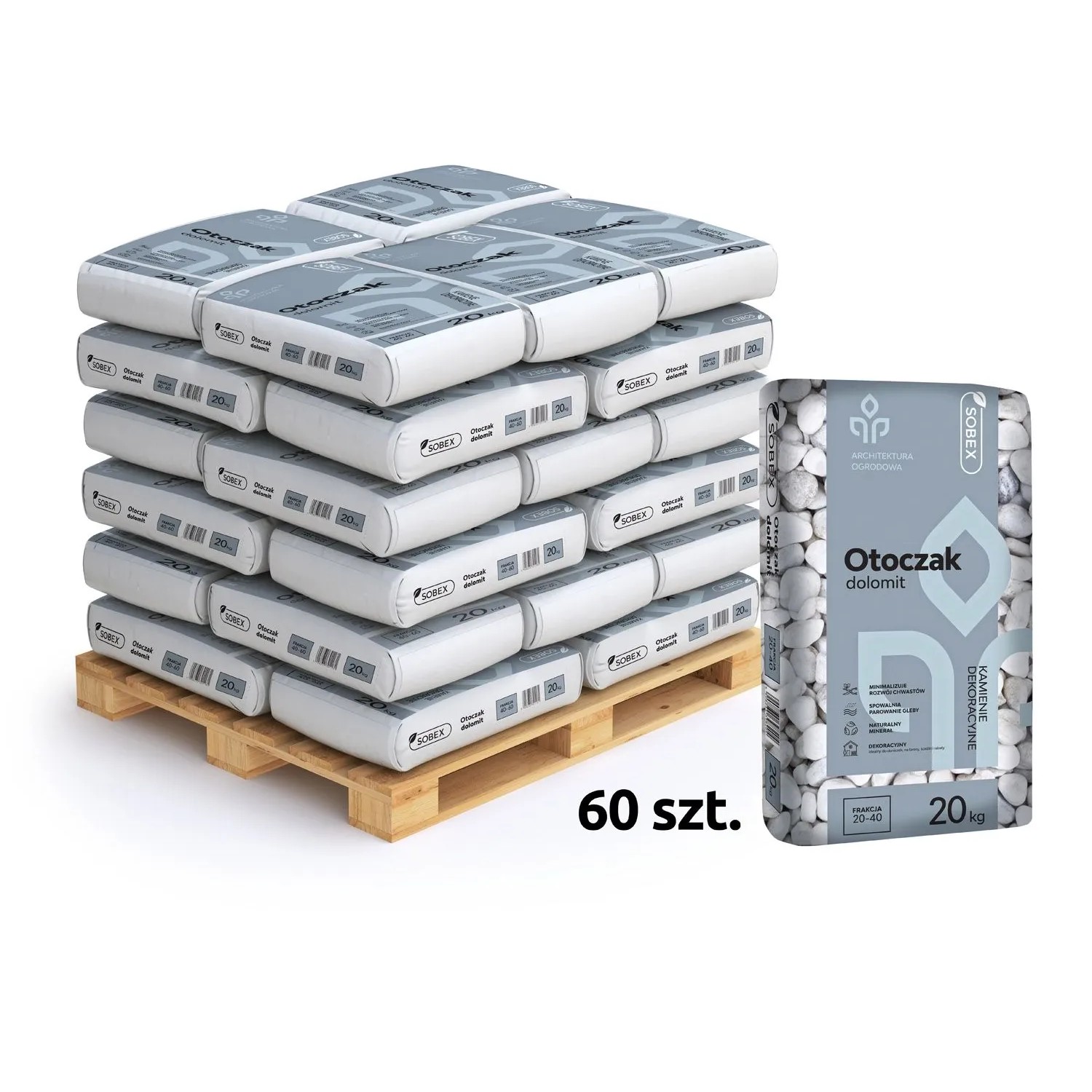 Sobex Otoczak dolomit 20-40 mm - 60 x 20 kg