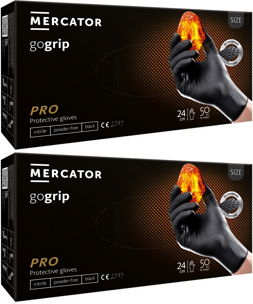 2x Rękawiczki nitrylowe Mercator Medical GoGrip, rozmiar S, 50 sztuk, czarny
