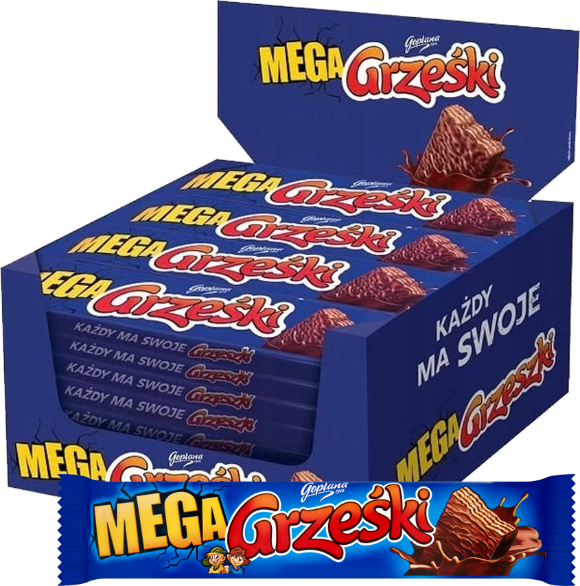 36x Wafelki Grześki Mega, w czekoladzie, kakaowy, 48g