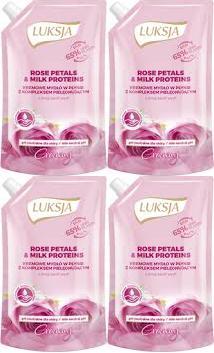 4x Mydło w płynie Luksja Creamy Cotton Rose Petal & Milk Proteins, zapas, różany, 400ml