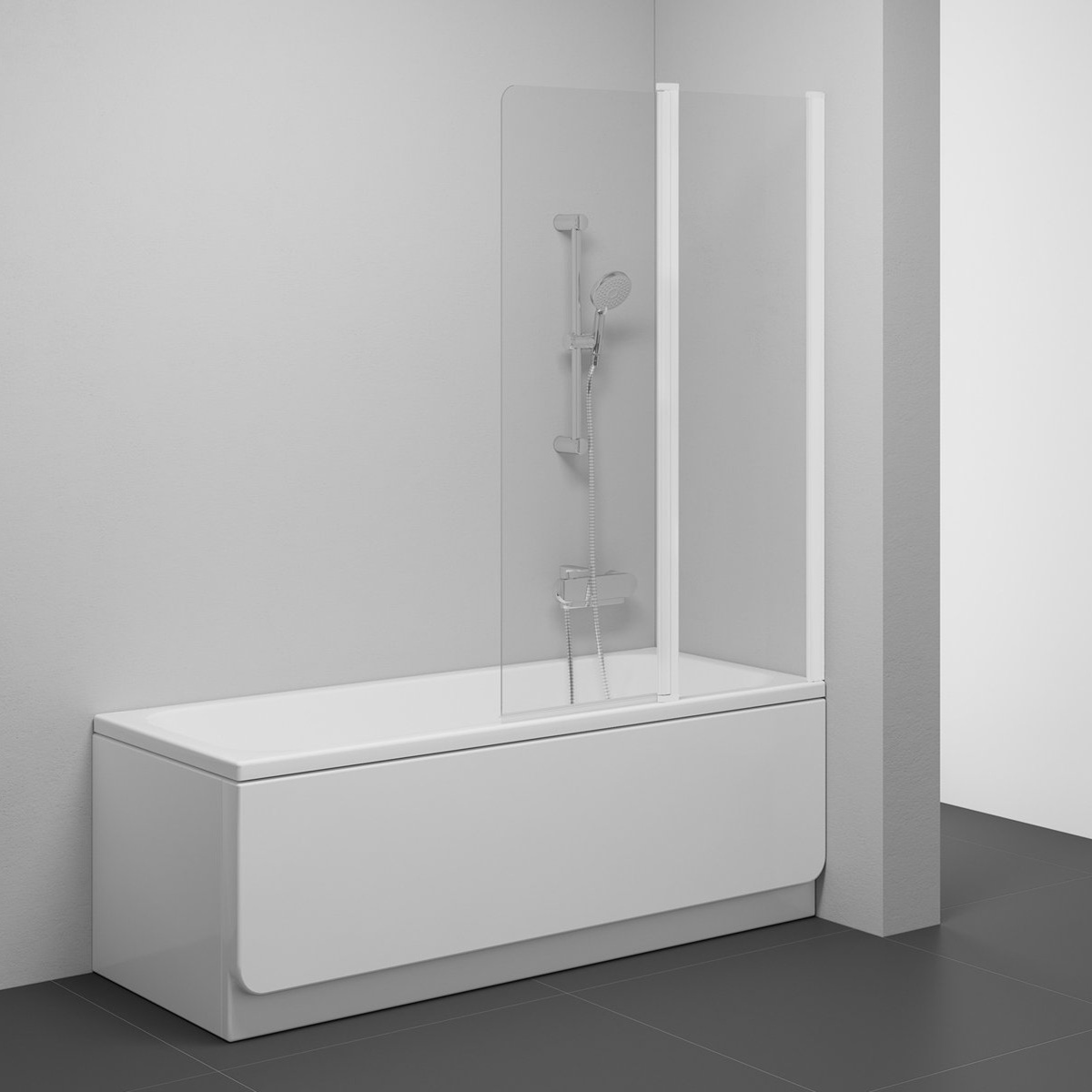 Ravak Chrome parawan nawannowy 100 cm 2-częściowy biały mat/szkło przezroczyste 7QRA0E00Z1