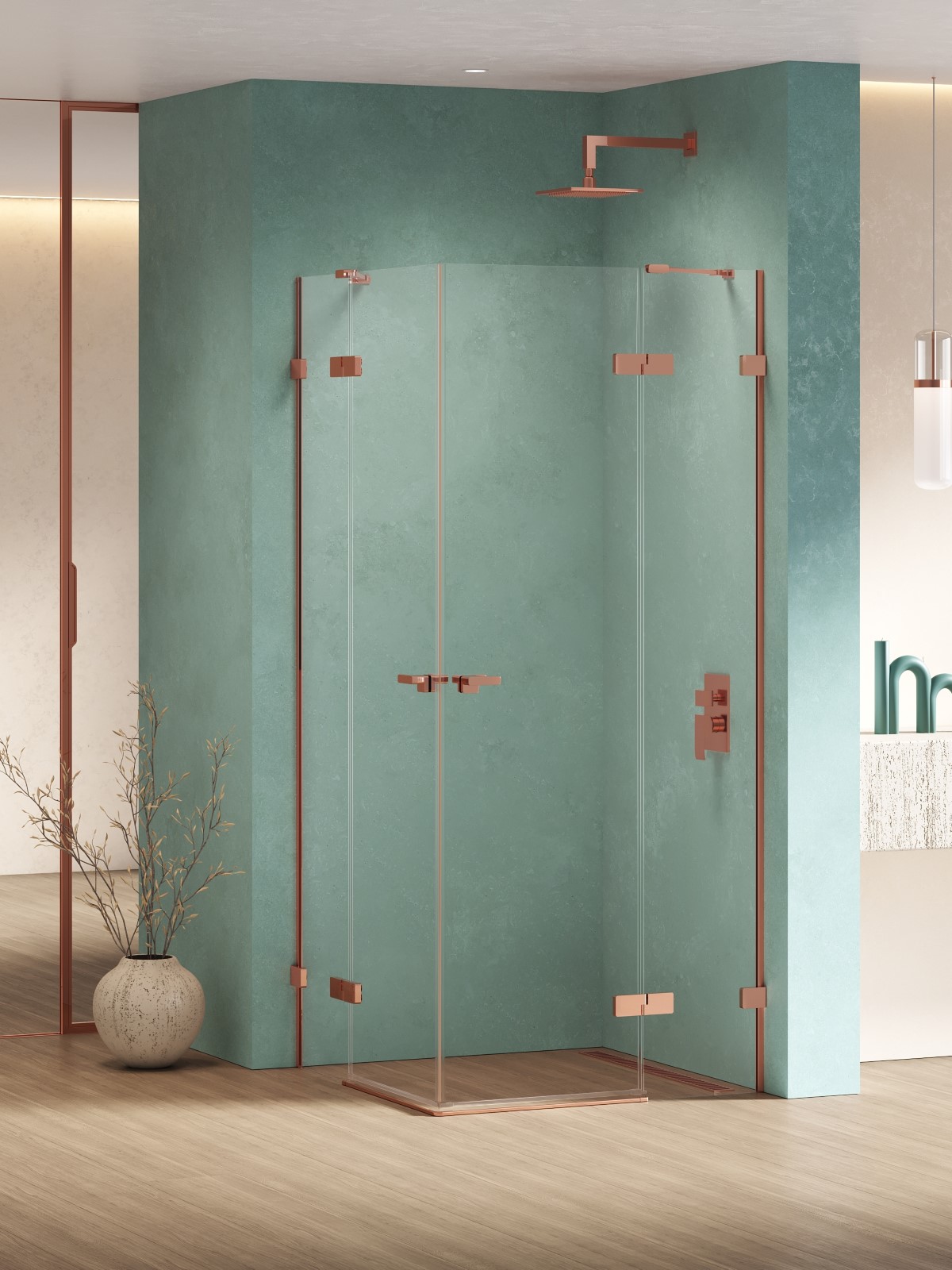 New Trendy Eventa Copper Shine kabina prysznicowa 110x110 cm kwadratowa miedź połysk/szkło przezroczyste EXK-6448