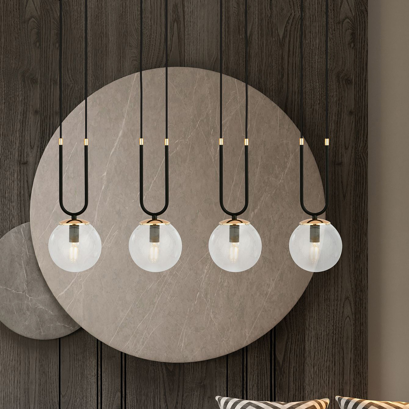 Emibig Glam lampa wisząca 4x10 W czarna-przezroczysta 1114/4