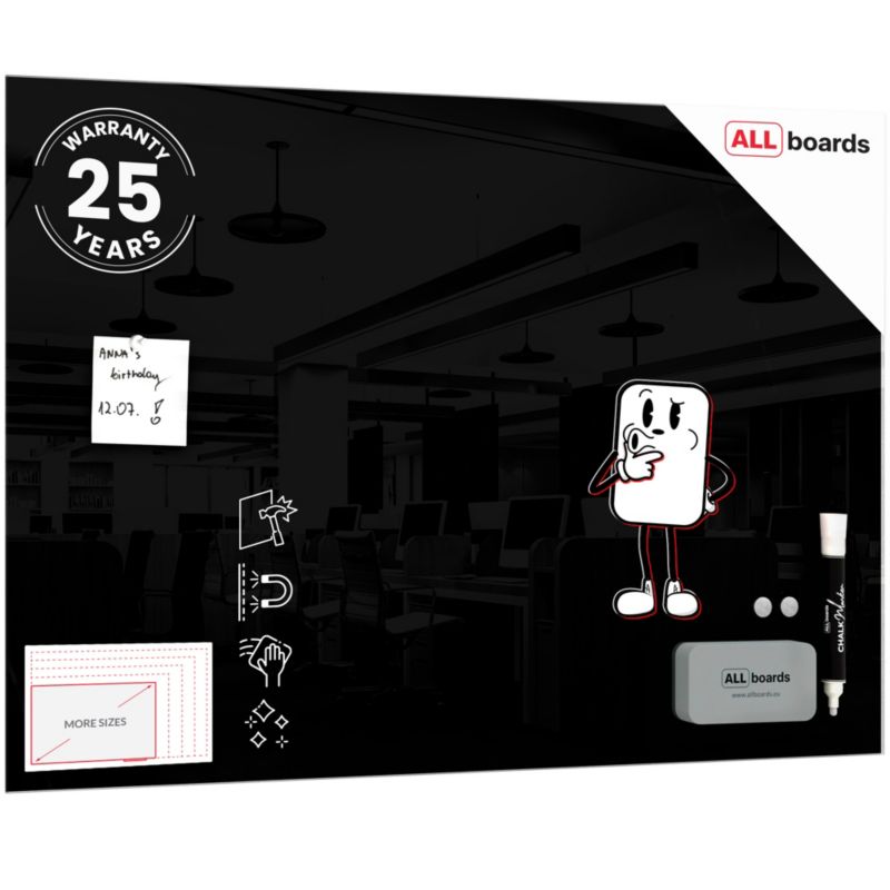 Tablica szklana magnetyczna ALLboards 90x60 cm czarna 1 szt.