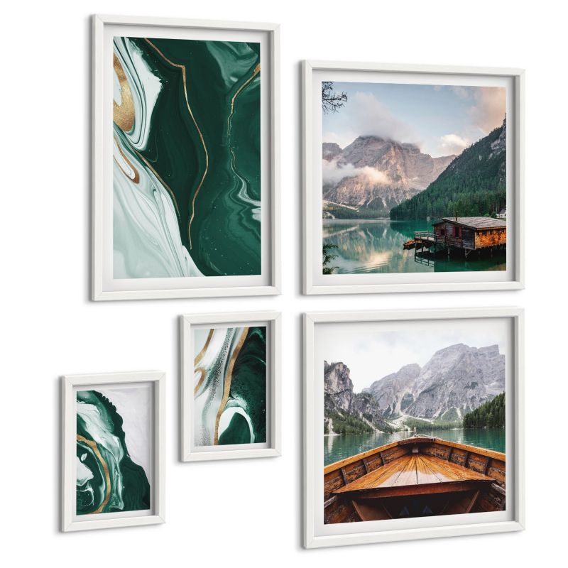 Galeria 5 Obrazów ArtPrintCave (2x50x50+2x20x30+40x60cm) Biała rama Abstrakcyjne wzory liści sukulent 1 kpl.