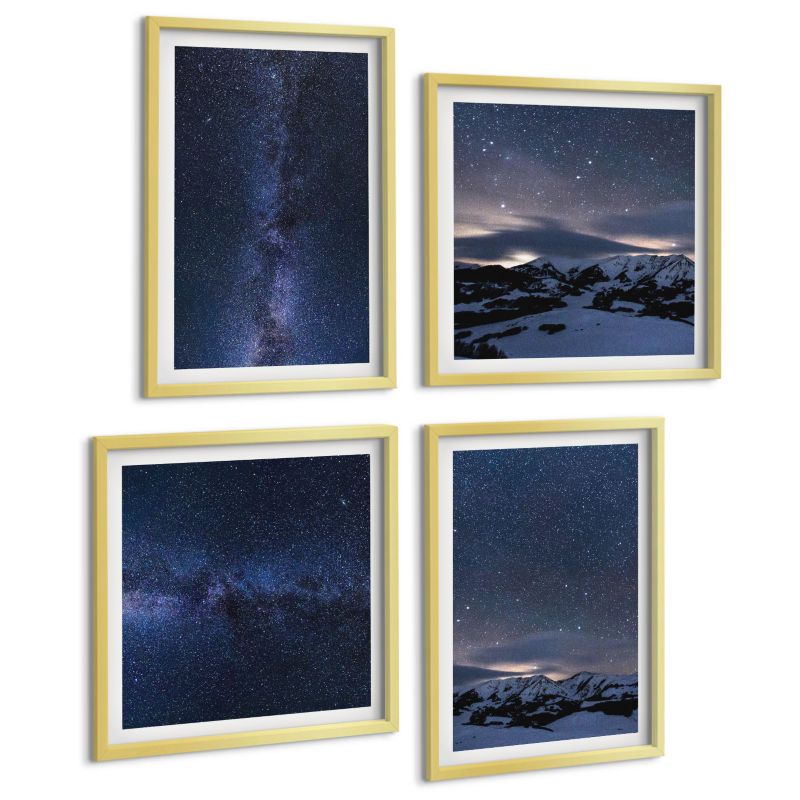 Komplet 4 Obrazów ArtPrintCave (2x50x50+2x40x60cm) Złota rama Nocne niebo góry gwiazdy 1 kpl.