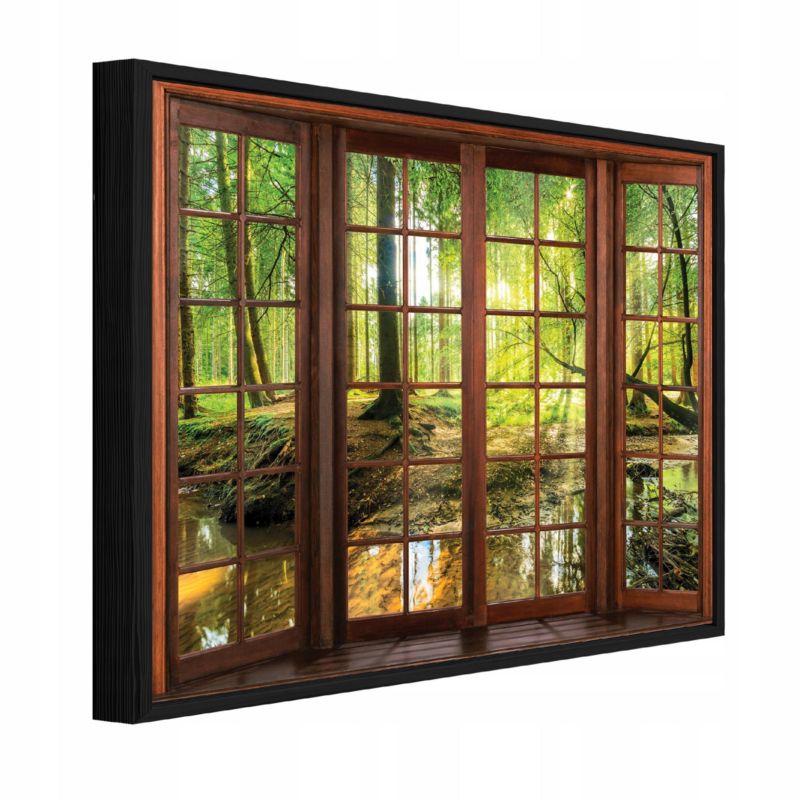 Obraz W Ramie WALLARENA Do Sypialni Salonu Na Płótnie Okno 3D Natura Las Zielony 120x80 cm PPR14208O20 1 szt.