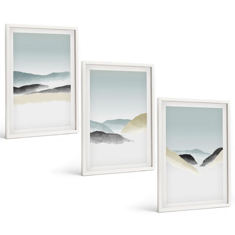 Zestaw Obrazów 3 Częściowy ArtPrintCave Białe Ramki 40x60 cm Dekoracja do Sypialni Minimalistyczne góry pastelowe 1 kpl.