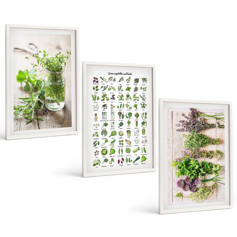 Zestaw Obrazów 3 Częściowy ArtPrintCave Białe Ramki 40x60 cm Dekoracja do Sypialni Suszone zioła do kuchni 1 kpl.