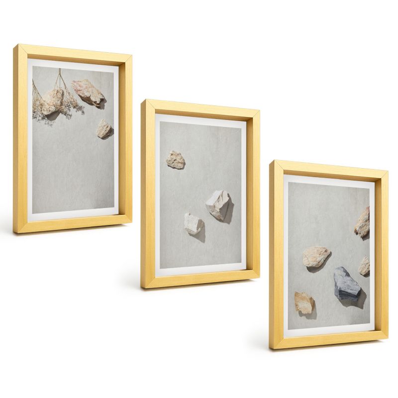 Galeria 3 Obrazów w Złotej Ramie ArtPrintCave 20x30 cm Komplet ścienny Boho kamienie plaża dekoracje 1 kpl.