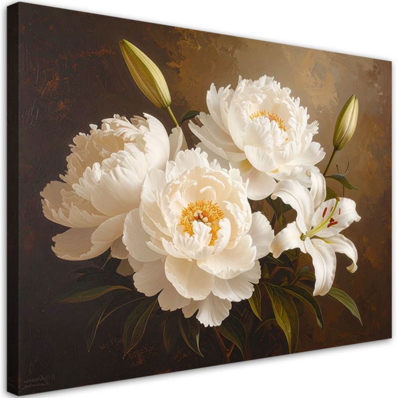 Obraz do salonu sypialni biura Feeby Kremowe piwonie kwiaty retro 120x80cm 1szt