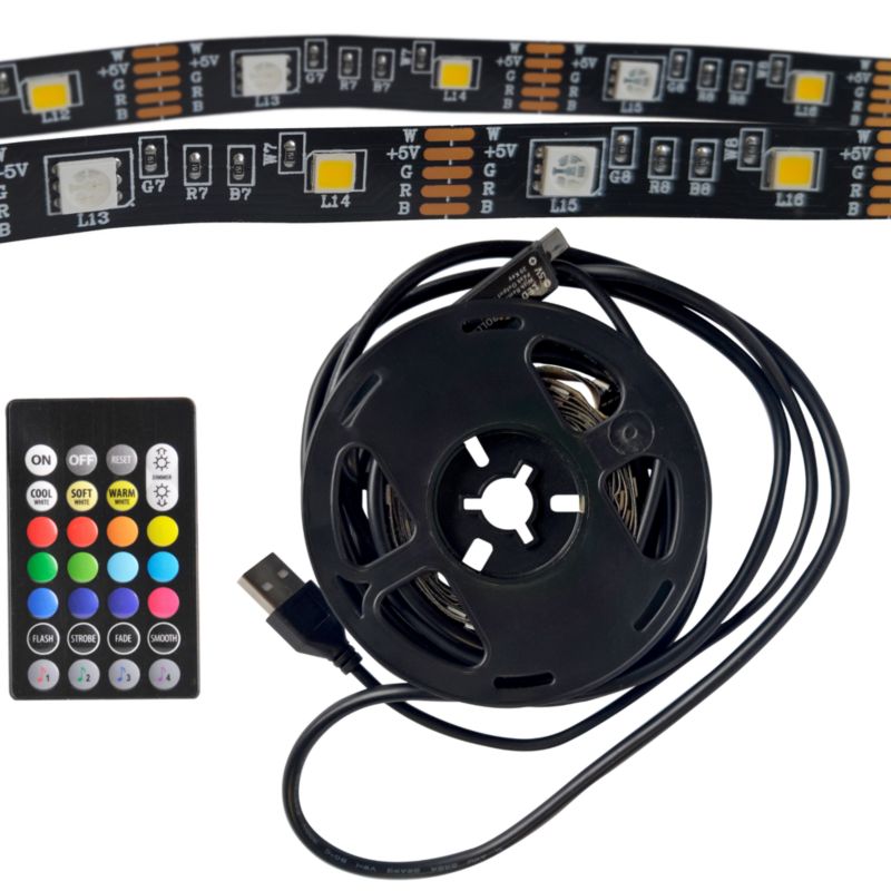 Taśma LED RGBW TV 2x1m z pilotem, funkcja muzyczna, USB 5V Polux 1 szt.