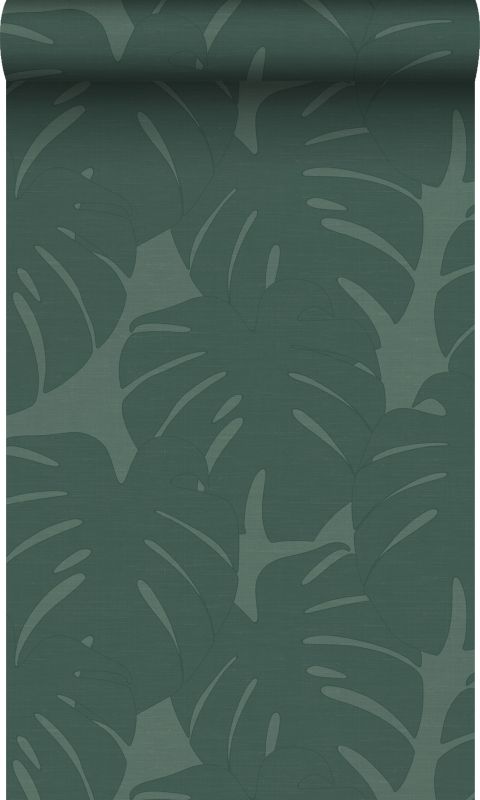 Tapeta Origin Wallcoverings liście o tkanej strukturze morskiej zieleni 53 cm x 10.05 m - 1 rol.