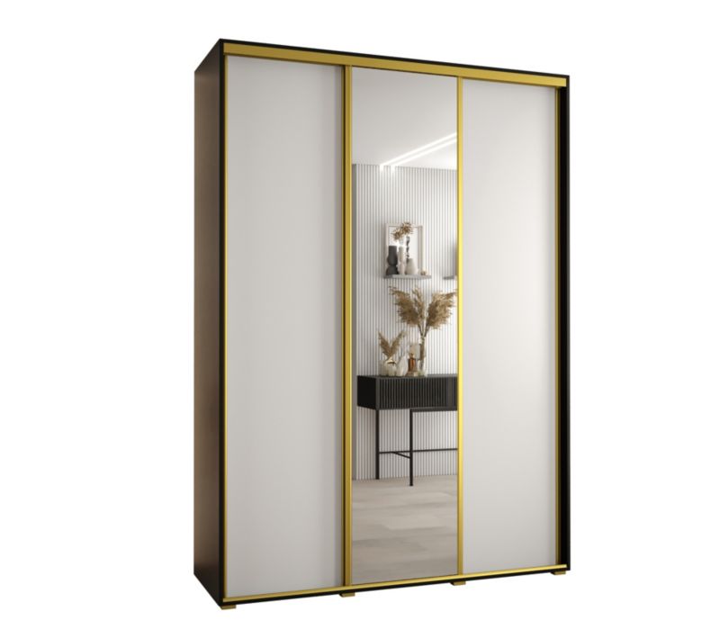 Szafa przesuwna Abiks DAVOS 3 wysoka szer.170cm gł.45cm czarny/biały/złoty 1szt.