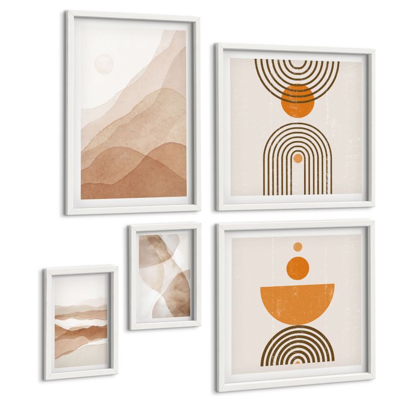 Zestaw Obrazów 5 Częściowy ArtPrintCave (2x50x50+2x20x30+40x60cm) Biała rama Struktury odcienie minimalizm 1 kpl.