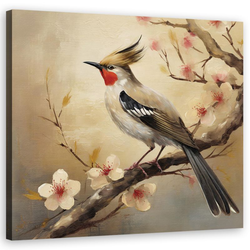 Obraz do salonu sypialni Feeby Ptak na gałęzi Zwierzęta Kwiaty Natura 30x30cm 1szt