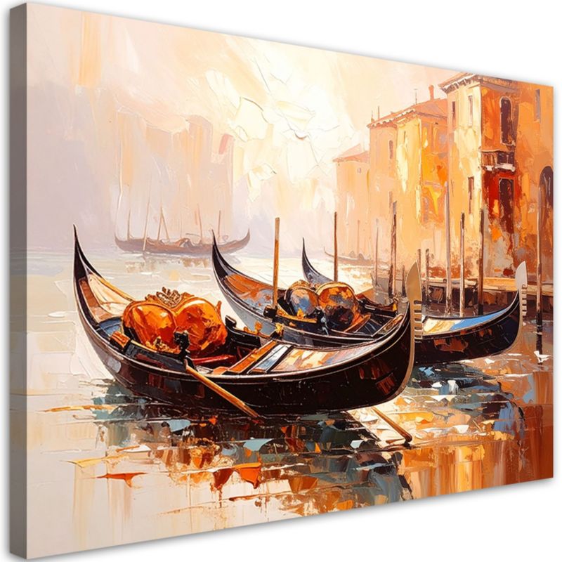 Obraz do salonu sypialni Feeby Wenecja Miasto Gondole Beżowy 90x60cm 1szt